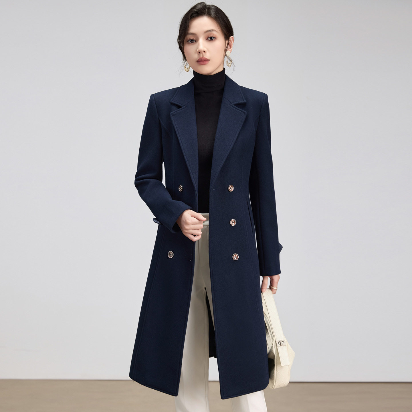 藏青西装风衣女冬季中长高级感