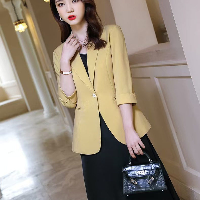 黄色小西装外套女春夏季2026新款七分袖气质女神范小个子上衣西服