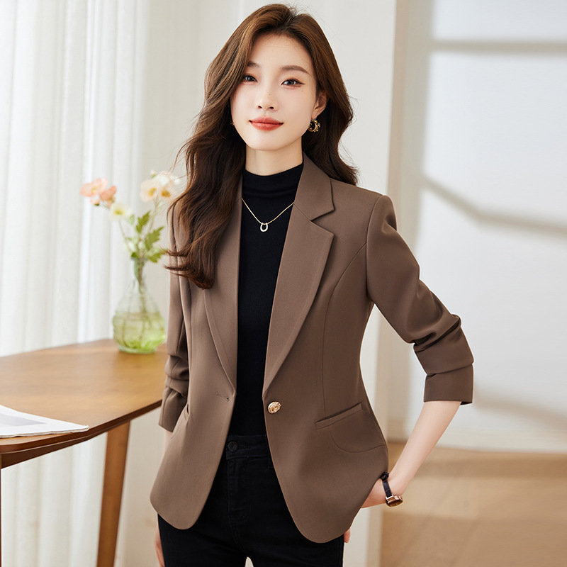 咖色西装外套女2025新款春秋季韩版高级感小个子气质修身小西服