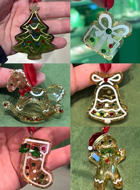 代购专柜正品 SWAROVSKI施华洛世奇圣诞拐杖棒棒糖姜饼水晶挂件
