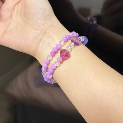 天然紫玉髓手链女双圈手串轻奢清新古风拼接白水晶手串闺蜜新款