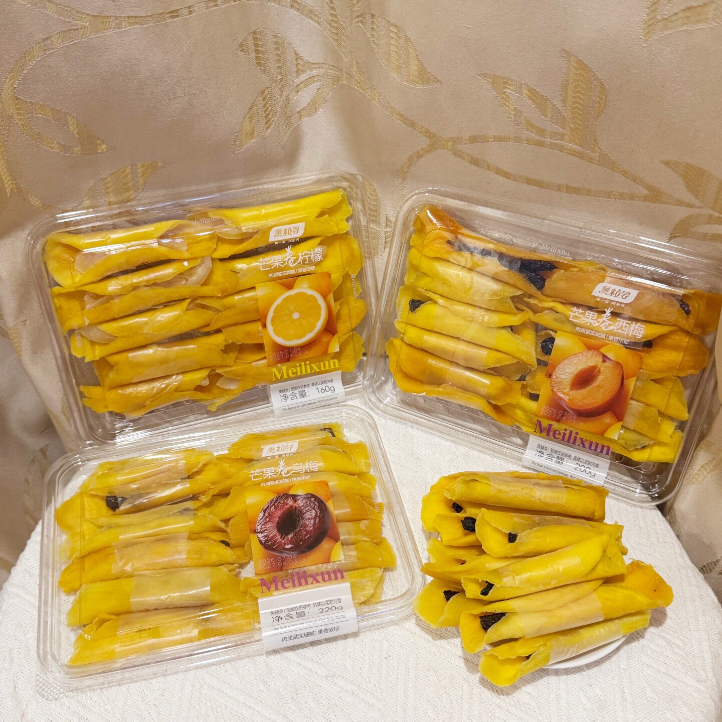 美粒寻芒果卷西梅芒果干夹乌梅柠檬透明盒装解馋办公室追剧零食