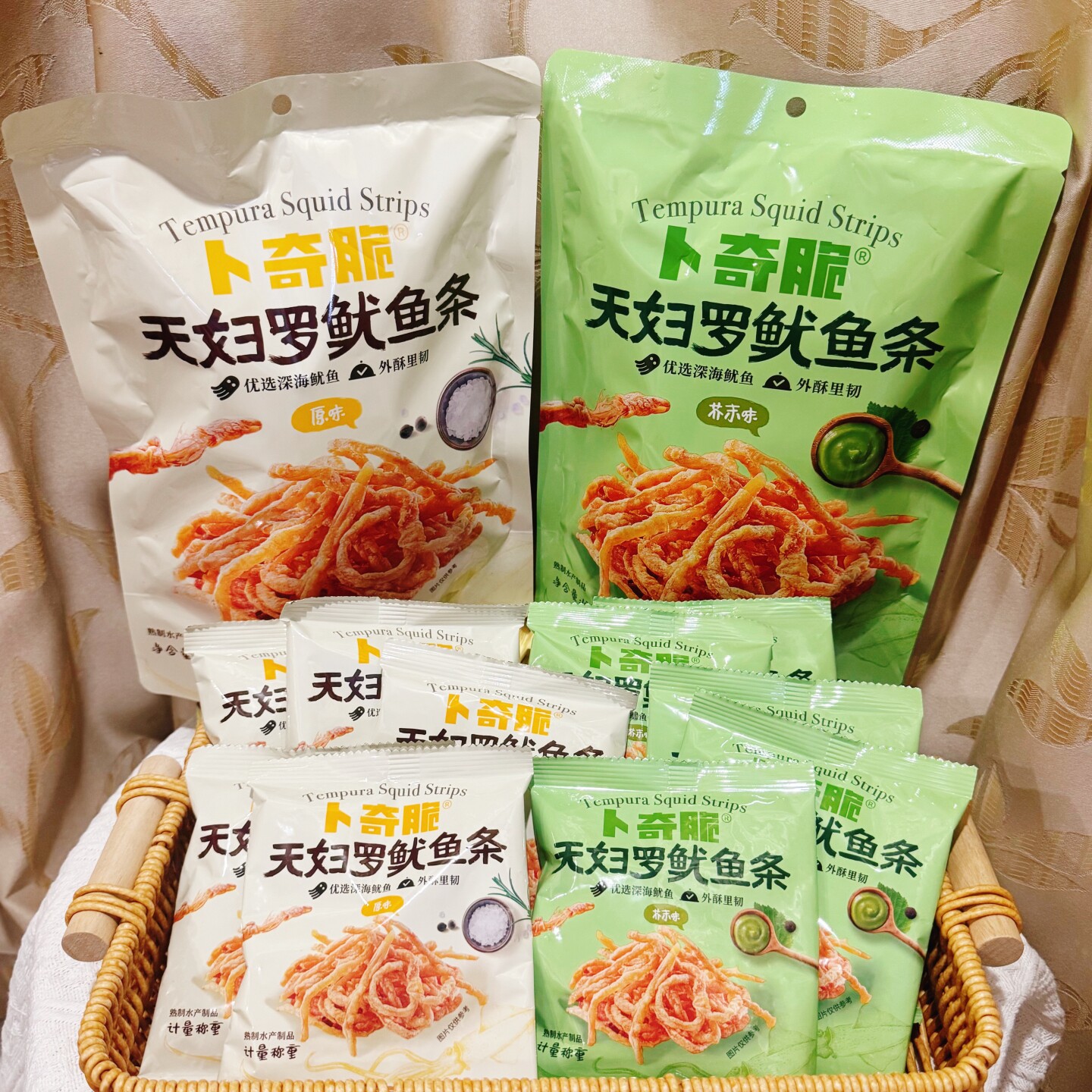 卜奇脆天妇罗鱿鱼条原味芥末味100g袋装解馋追剧办公室寝室零食