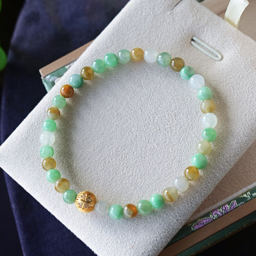 一斤钻戒 天然缅甸A货翡翠手串 冰底圆珠串 18k金