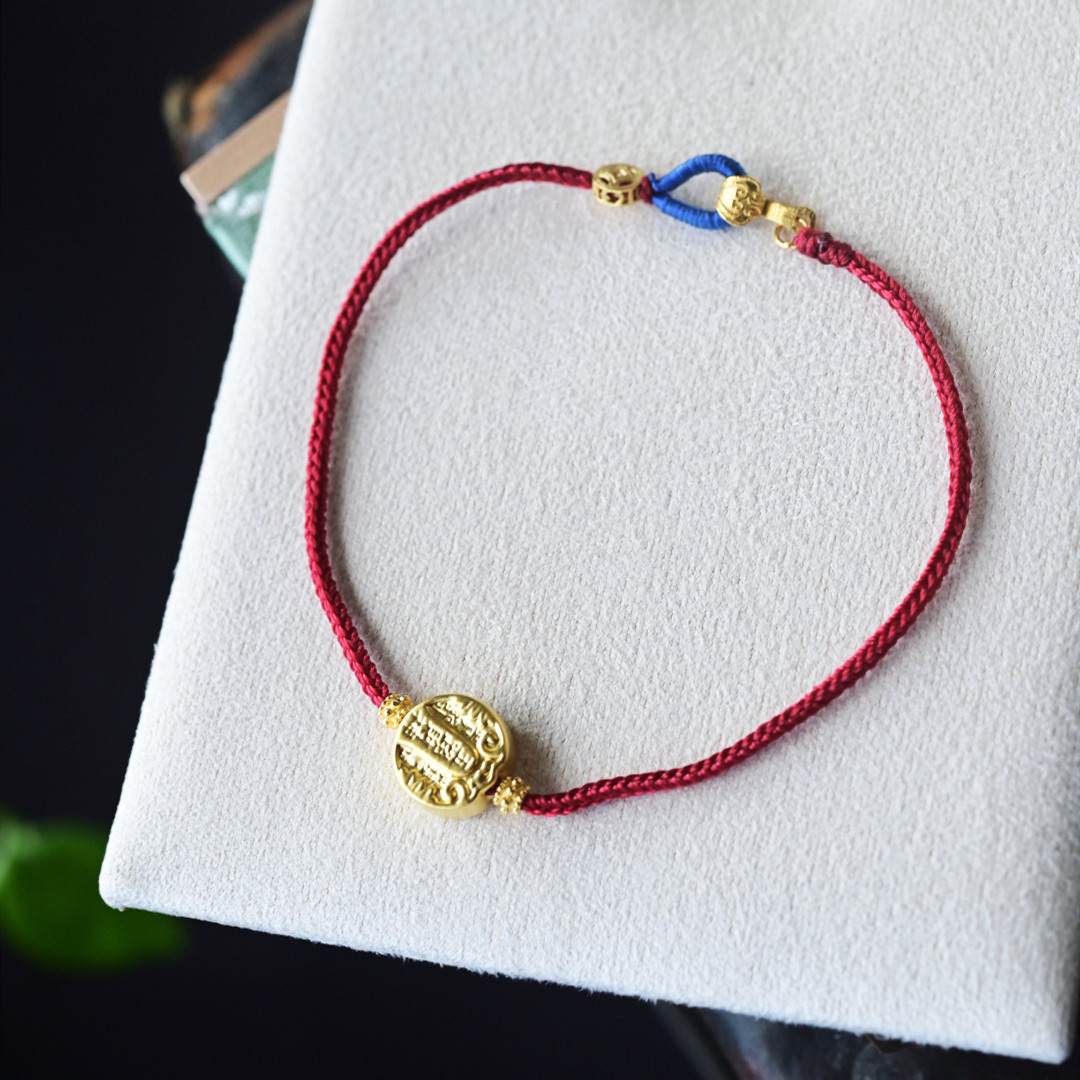 一斤钻戒 纯手工编织 18K金24K金红绳手链 上手单戴叠戴都好看