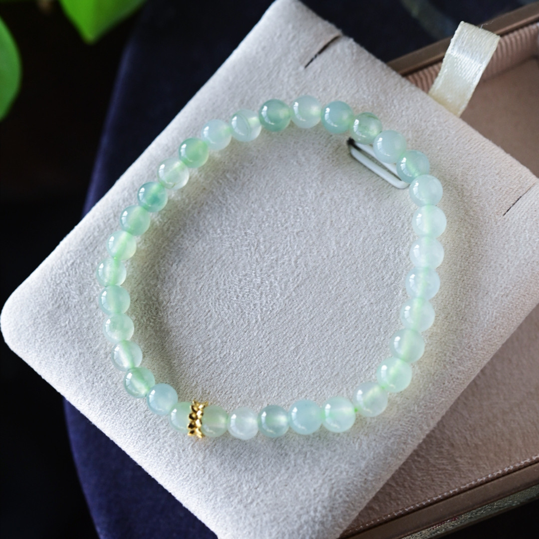 一斤钻戒 天然缅甸A货翡翠手串手链 18k金