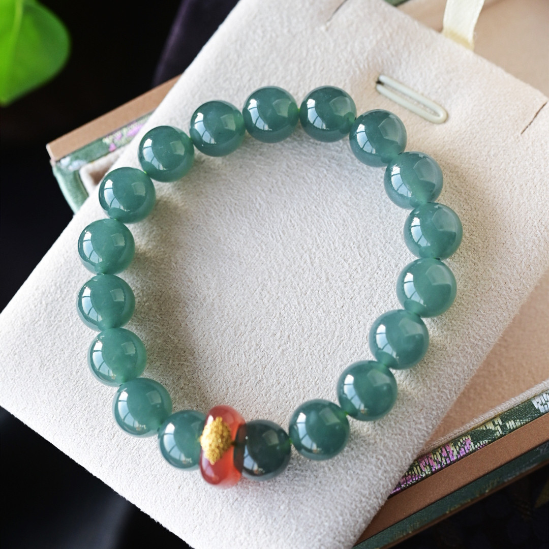 一斤钻戒 天然A货翡翠手串 冰蓝水翡翠手串 18k金