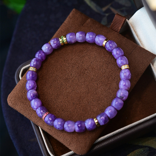 一斤钻戒 天然冰种料紫龙晶手链 玉化料 浓郁优雅 925银配饰