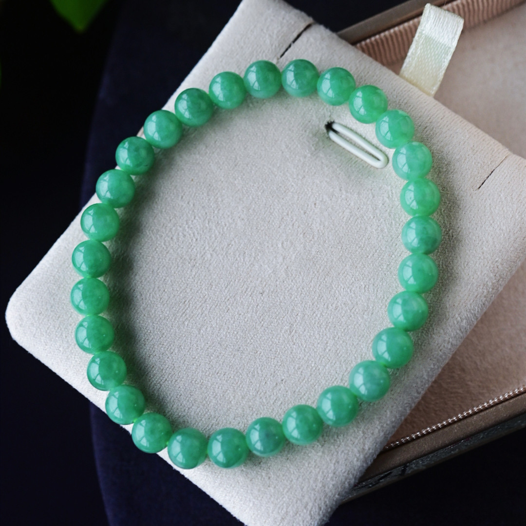 一斤钻戒 天然缅甸A货翡翠手串 满色冰绿翡翠圆珠手串