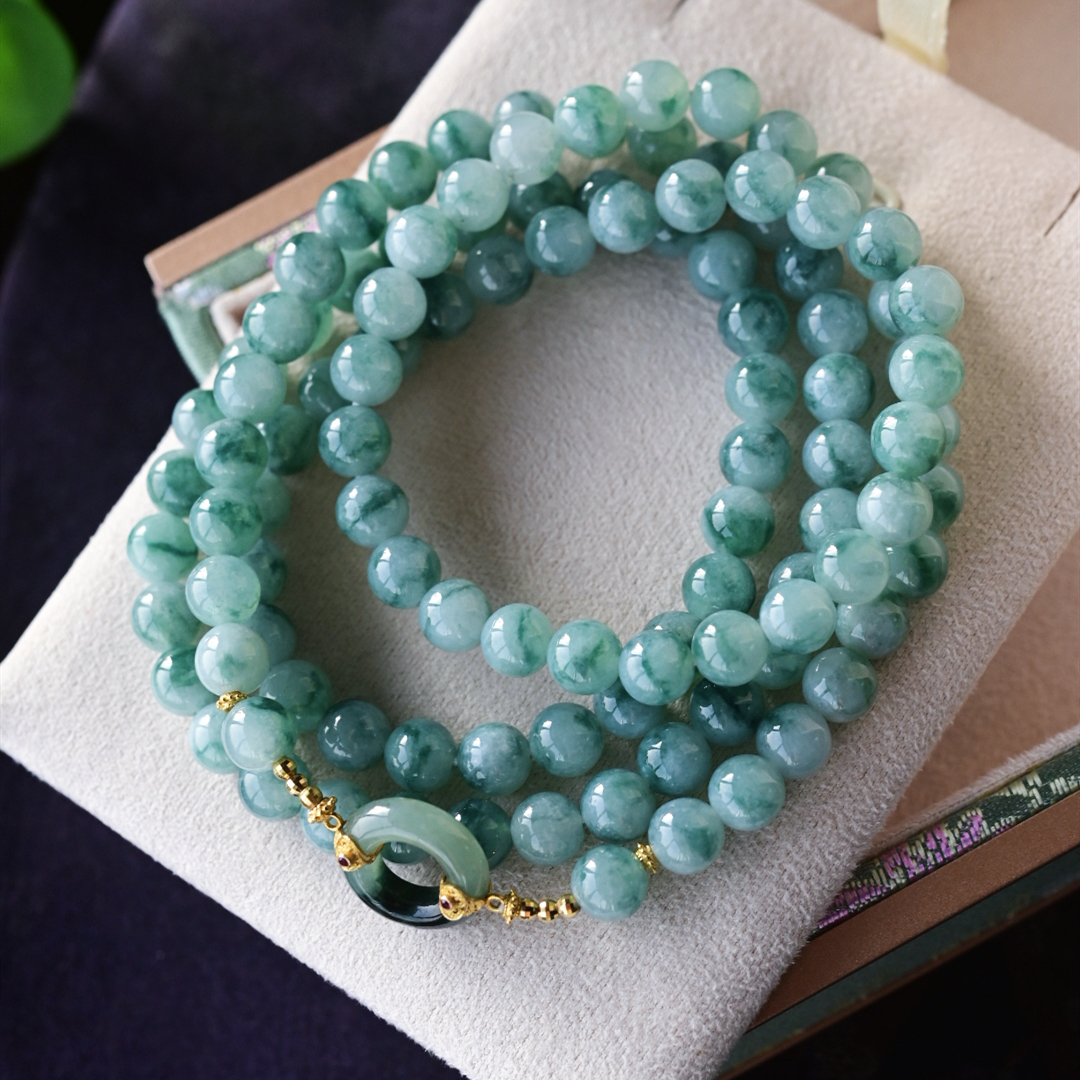 一斤钻戒 天然缅甸A货翡翠手链项链 毛衣链 翡翠平安扣 18k金