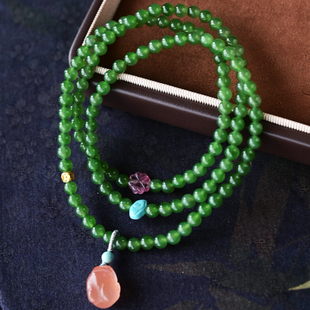 一斤钻戒 天然和田碧玉手链项链 玉质油润细腻 18K金冰红小滴溜