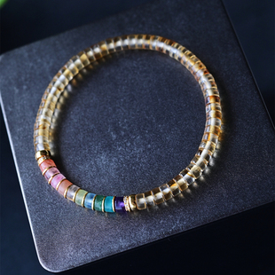 一斤钻戒 天然财富黄晶手串 晶体油润透亮 银配饰 上手漂亮