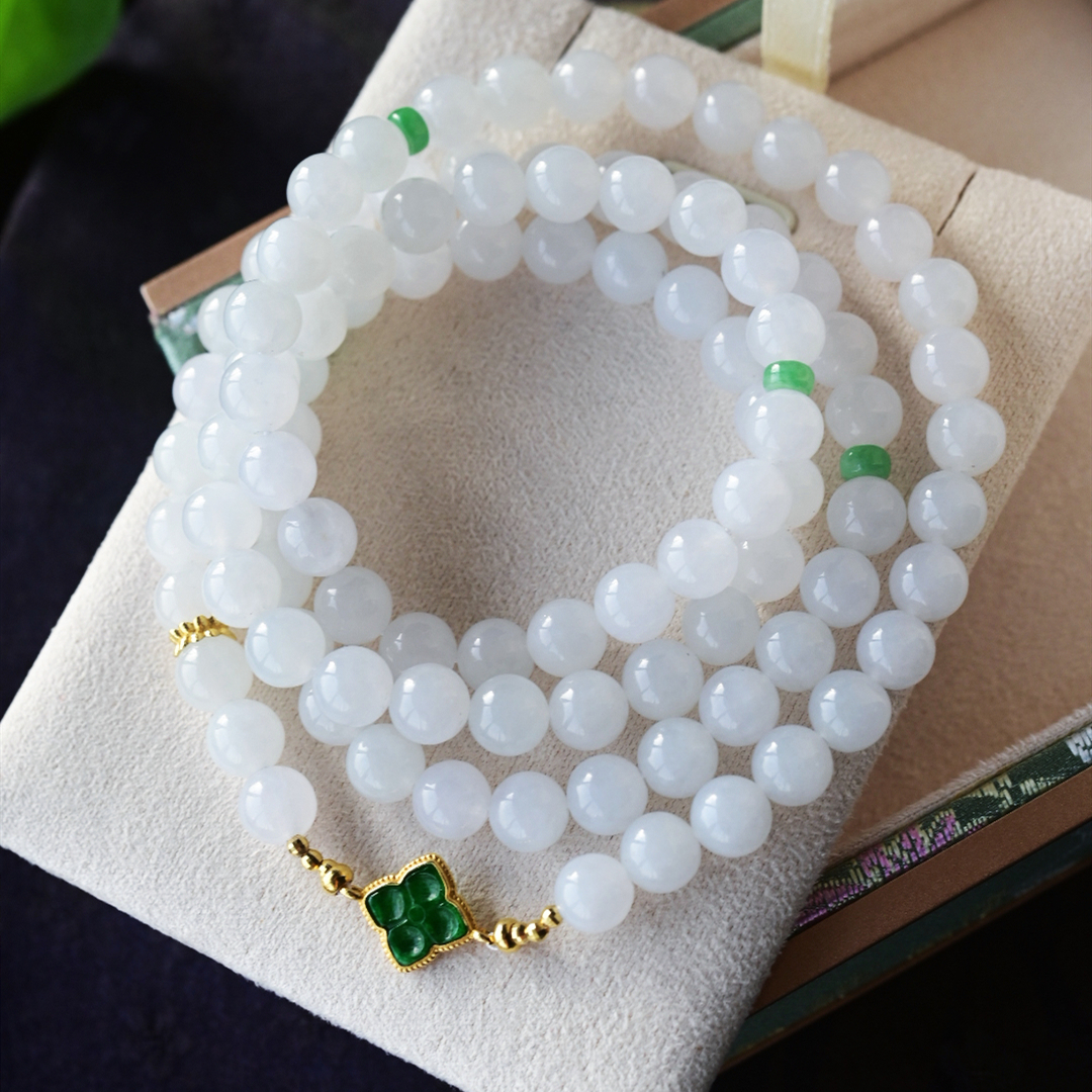 一斤钻戒 天然缅甸A货翡翠手链项链 毛衣链 18k金