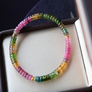 一斤钻戒 天然原矿彩碧玺手链 色彩清新甜蜜 925银配饰 上手漂亮