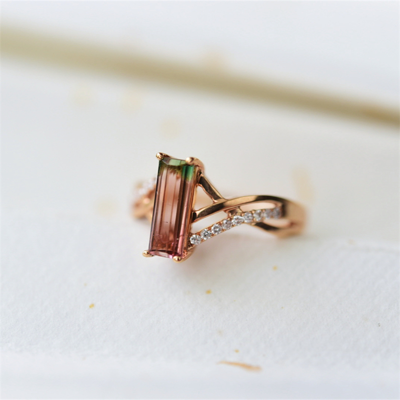 一斤钻戒 净度高少冰棉18k金镶嵌钻石点缀  天然原矿碧玺戒指