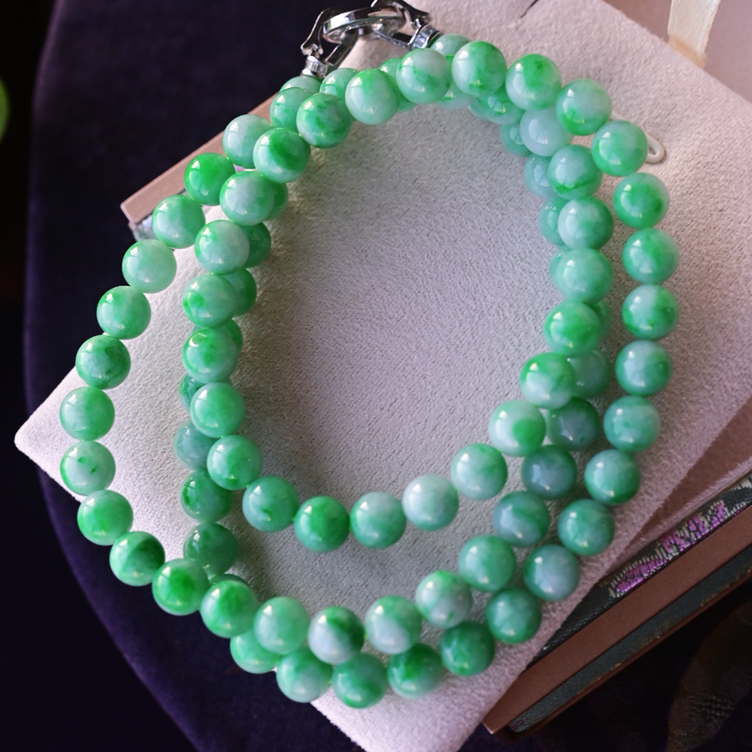 一斤钻戒 天然缅甸A货翡翠手链项链 毛衣链  冰绿圆珠项链