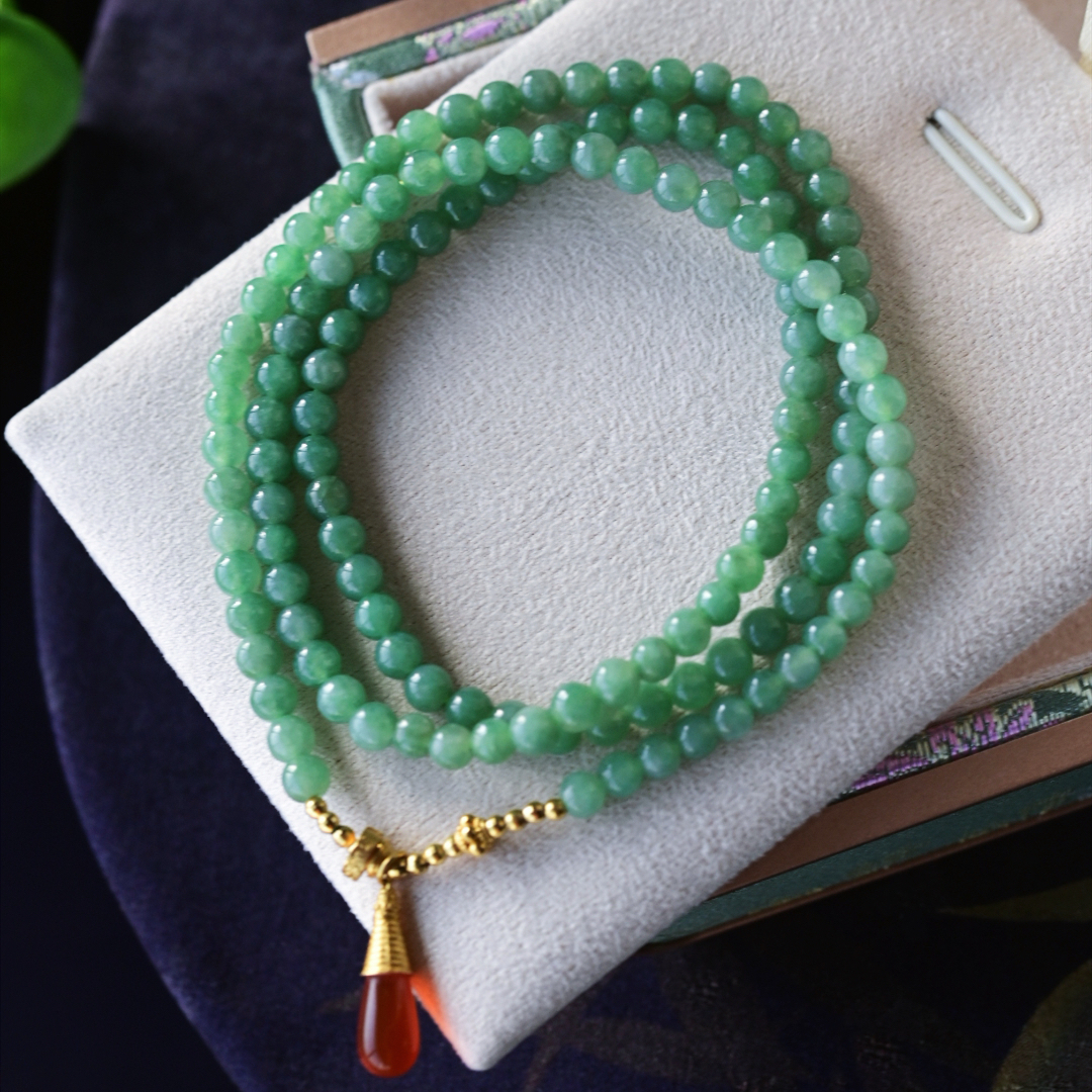 一斤钻戒 天然缅甸A货翡翠手链项链 毛衣链 18k金