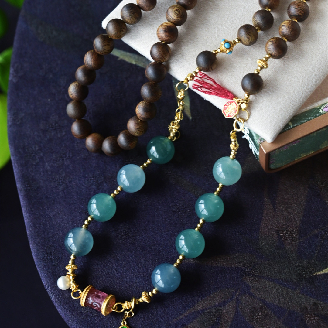 一斤钻戒 天然A货翡翠项链手链冰蓝水天然沉香手链项链 18k金碧玺