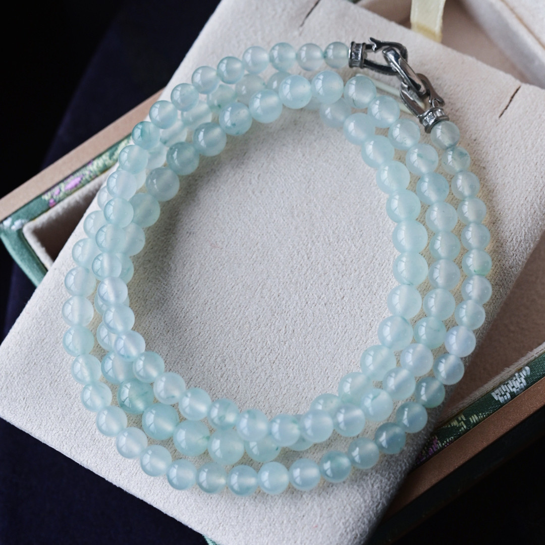 一斤钻戒 天然缅甸A货翡翠手链项链毛衣链冰种清冷高级感圆珠项链