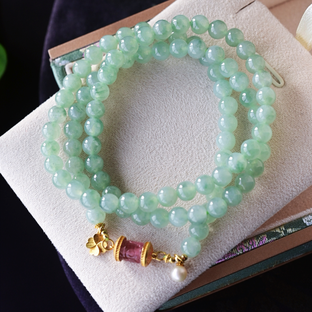 一斤钻戒 天然缅甸A货翡翠手链项链 毛衣链  18k金碧玺项链