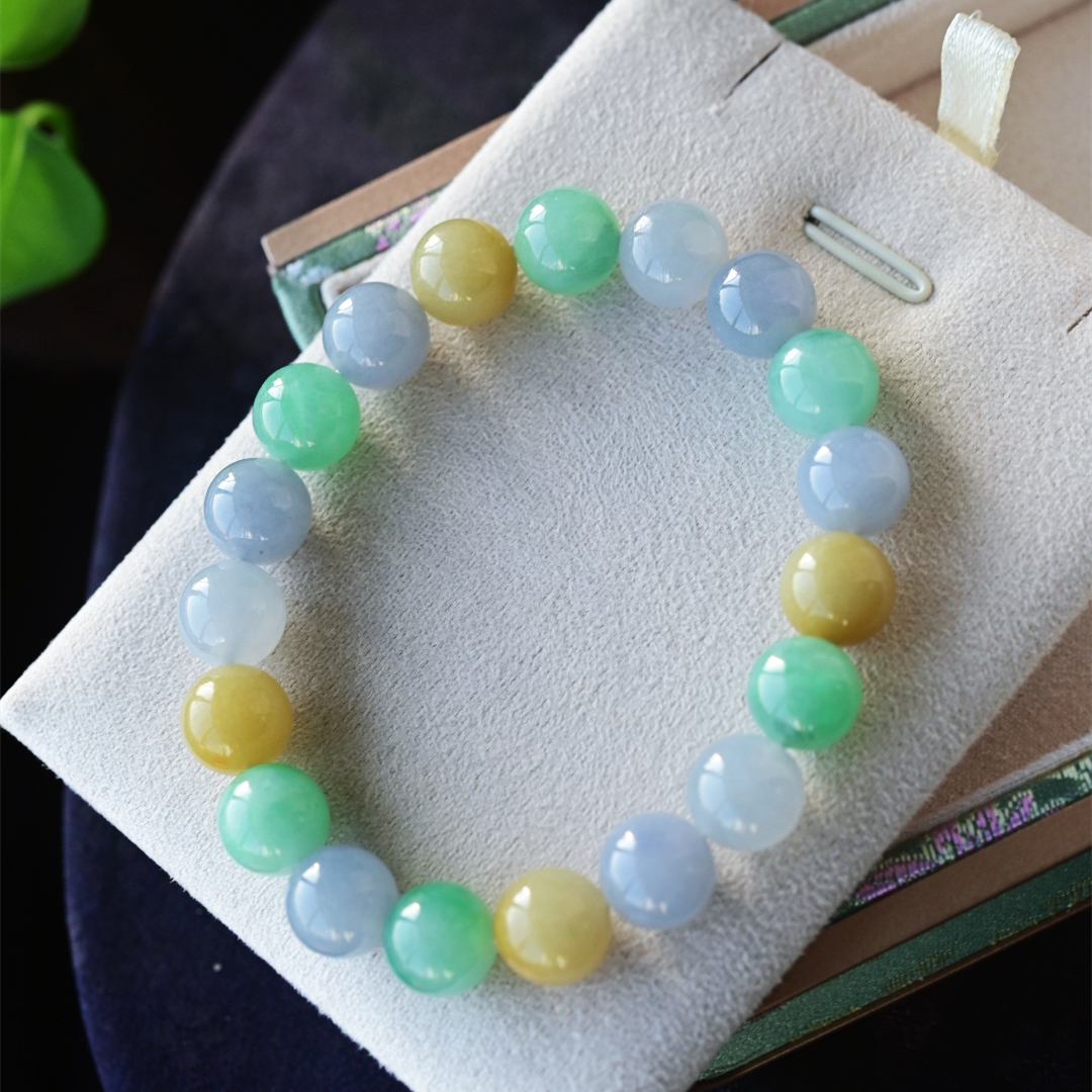 一斤钻戒 天然缅甸A货翡翠手串手链 翡翠多宝珠串