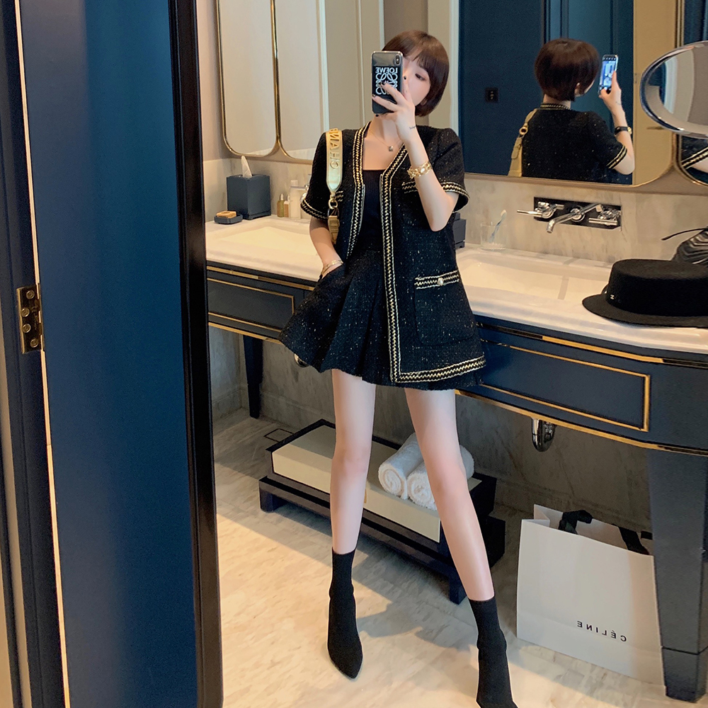 Alice W花花家时尚套装女夏季新款小香风上衣百褶裙两件套洋气秋12-01新券