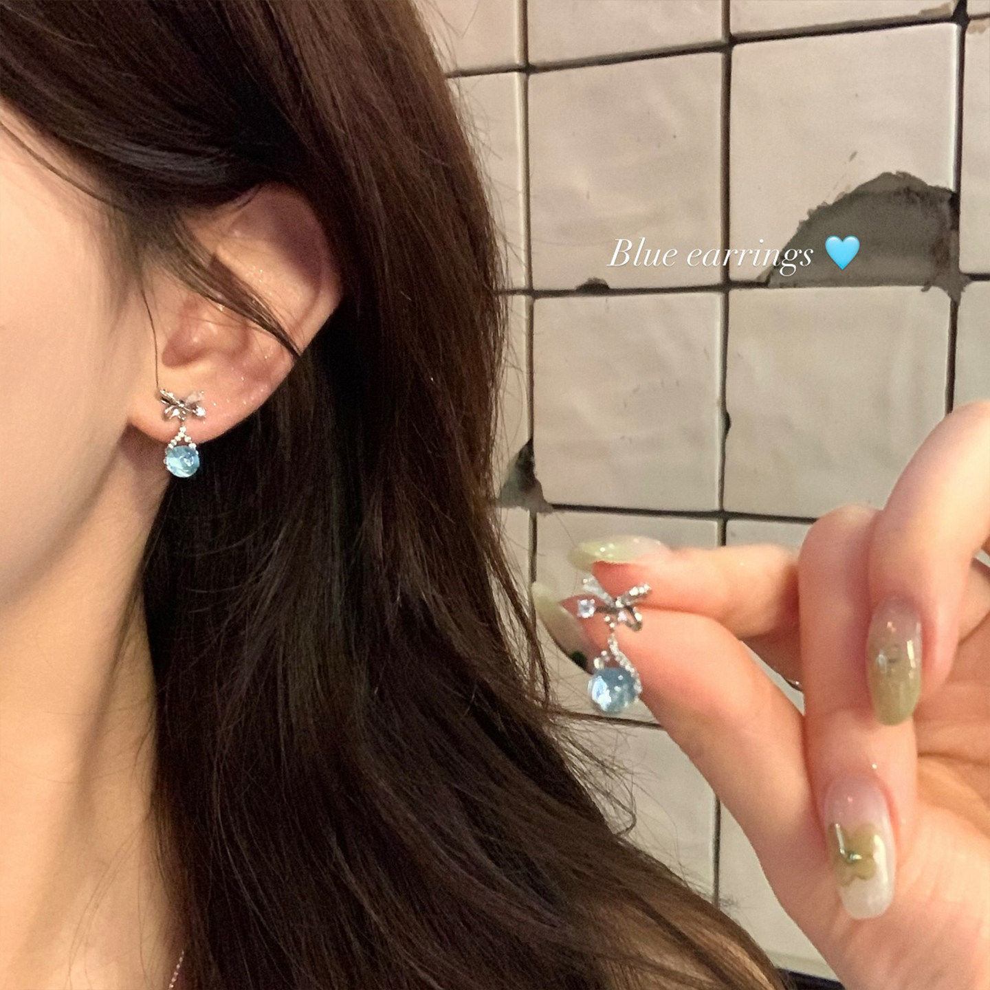 人鱼眼泪~超闪锆石蝴蝶结耳钉轻奢高级感百搭耳环独特精致耳饰女