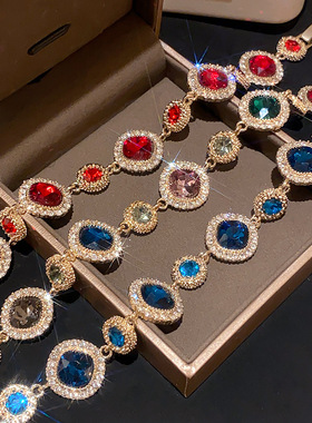 宫廷风镶钻圆形方形卡扣手链设计感小众手环气质轻奢时尚百搭手饰