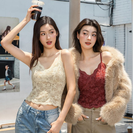 艾迪莎6099精致内搭蕾丝内衣显小显瘦聚拢百搭外穿吊带背心