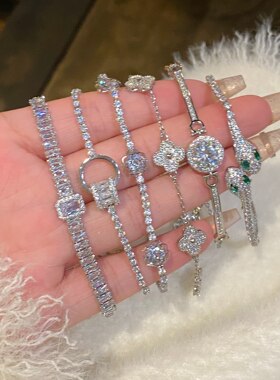 法式精致锆石花朵手链女高级感轻奢百搭手环小众个性时尚气质手饰