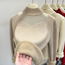 一体绒面料 加绒加厚毛衣女冬季2025新款网纱时尚冬季打底衫超厚