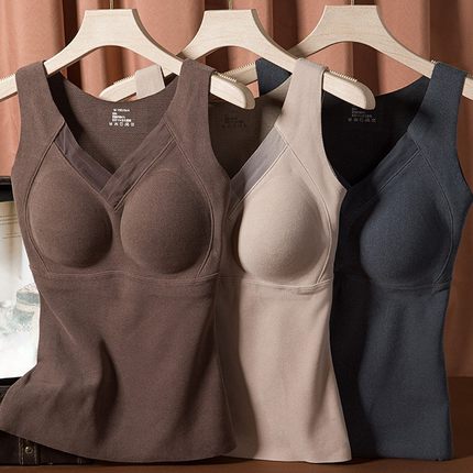 石墨烯保暖百搭美背无痕背心上衣秋冬打底背心女士无钢圈修身打底