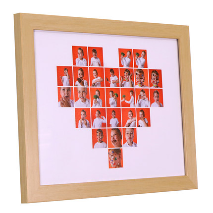 16寸北欧原木色心形拼图挂墙相框免费冲印照片爱情礼物宝宝纪念