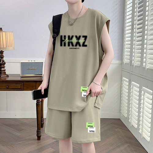 凉感透气冰丝薄款运动背心套装