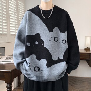 慵懒毛衣男孩秋冬季新款针织打底衫男装宽松大童青少年毛线衣服潮