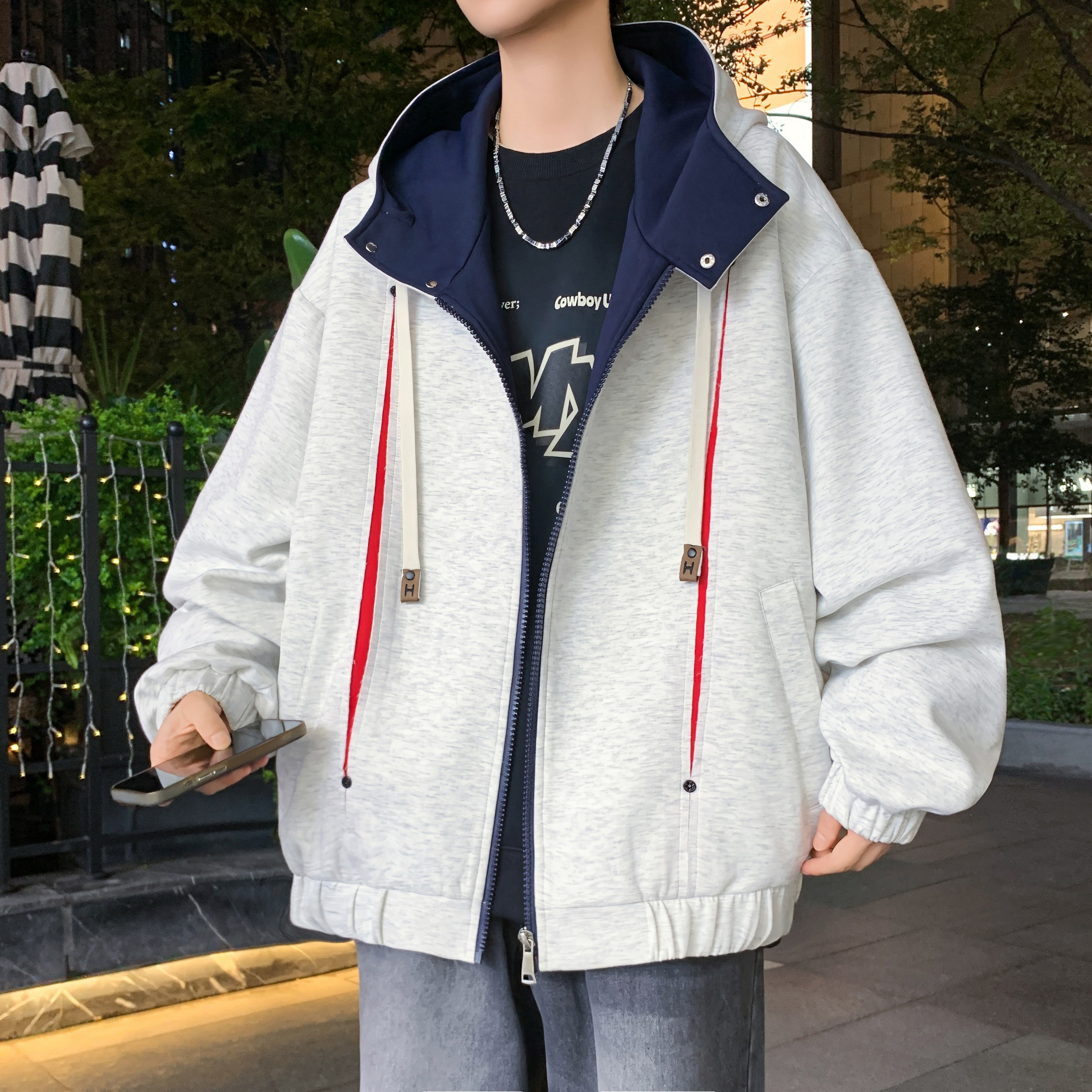 开衫卫衣男生春秋季新款初高中学生青少年宽松大童夹克外套男装潮