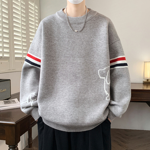 圆领毛衣男孩秋冬季新款针织打底衫男装宽松大童青少年毛线衣服潮