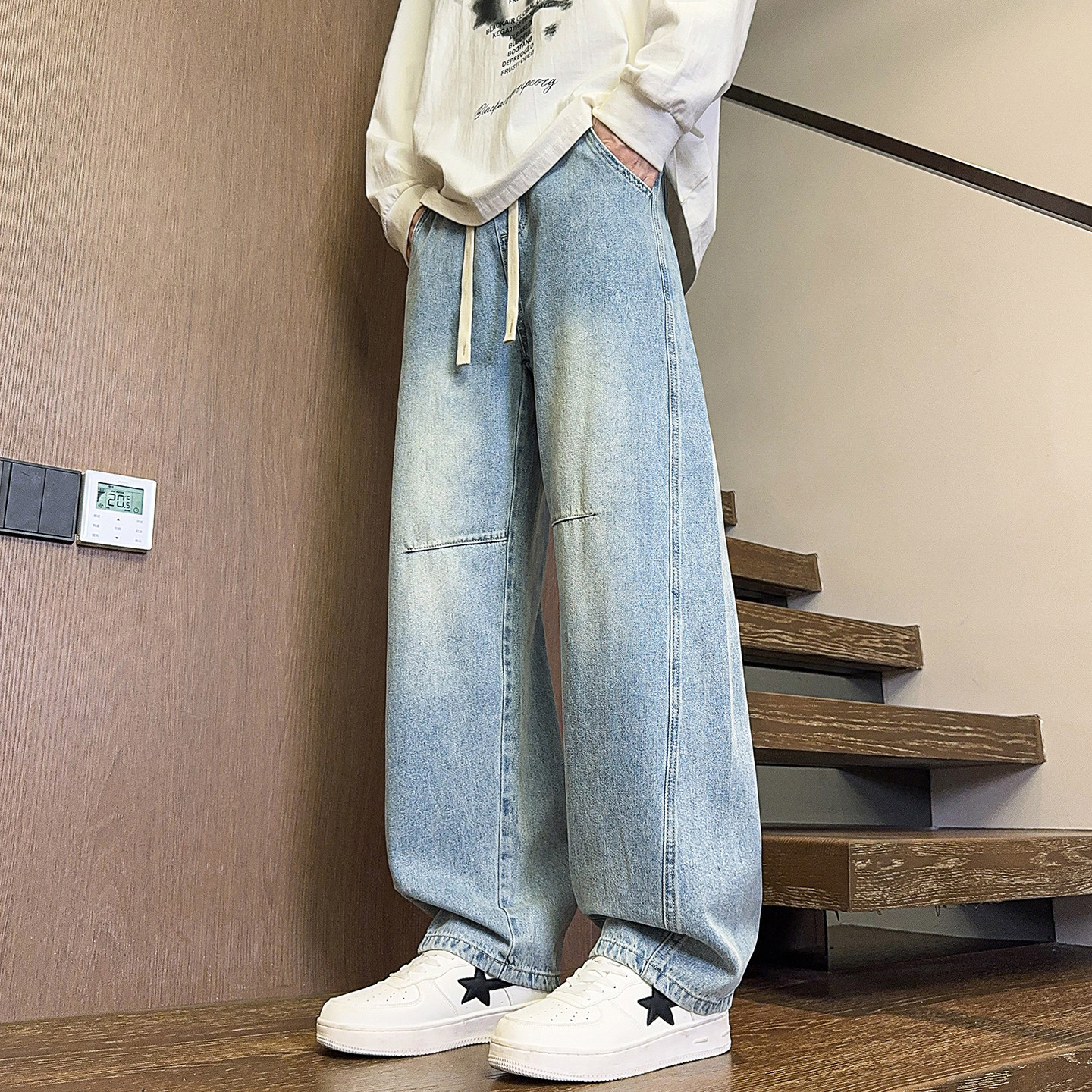 美式水洗牛仔裤男生秋冬季新款加绒加厚青少年休闲长裤子男装潮流