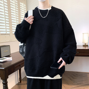 假两件毛衣男孩秋冬季新款加厚潮初高中学生青少年大童打底针织衫