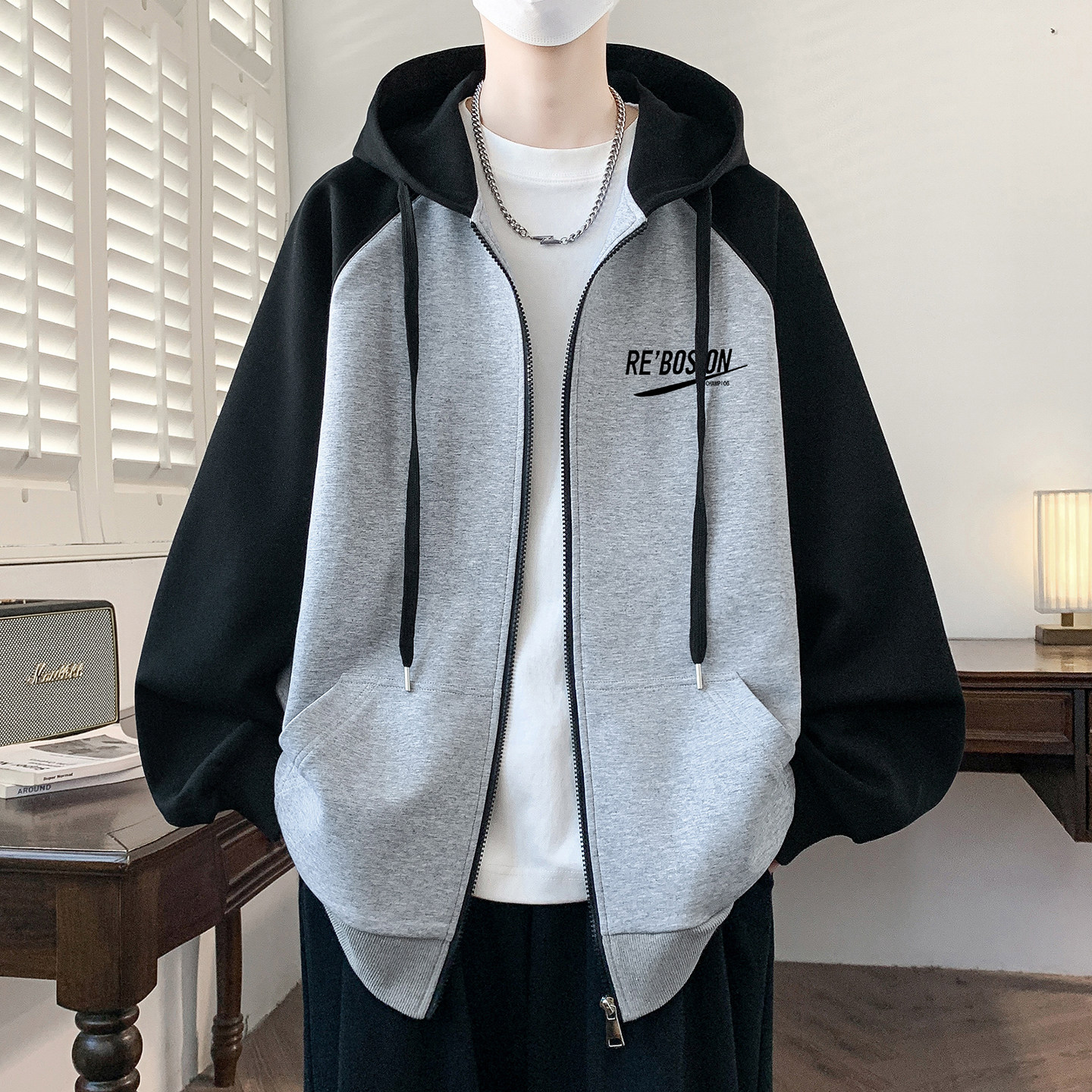 春秋季新款外套男孩初高中学生开衫卫衣男装青少年大童上衣服潮牌
