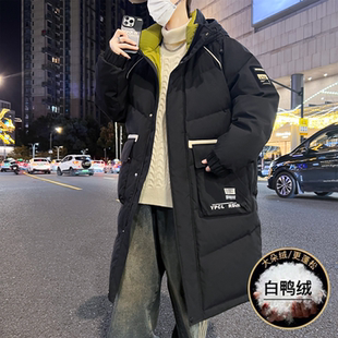 白鸭绒初高中学生外套男孩冬季中长新款加厚羽绒服男装青少年潮牌