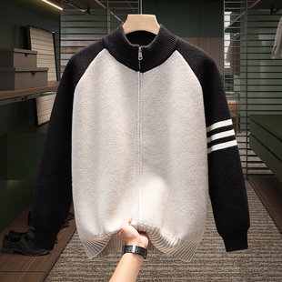拉链开衫外套男孩秋冬季新款初高中学生加厚青少年潮牌毛衣慵懒风