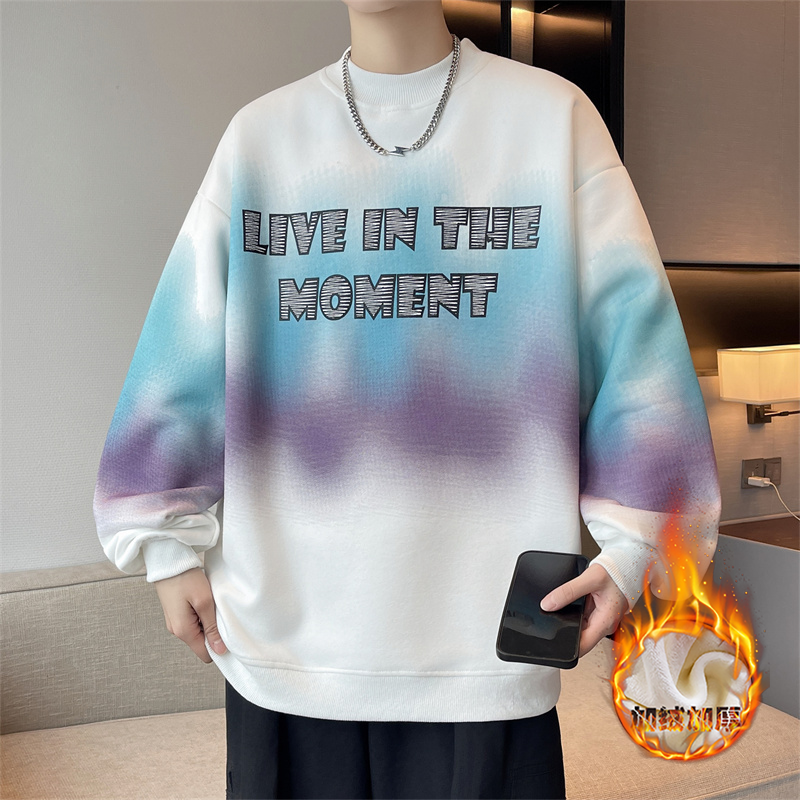 加绒卫衣男孩秋冬季新款初中学生加厚保暖打底衫青少年大童上衣服