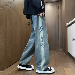 新款 士阔腿休闲裤 牛仔长裤 男装 子潮 男学生宽松青少年直筒裤 春秋季