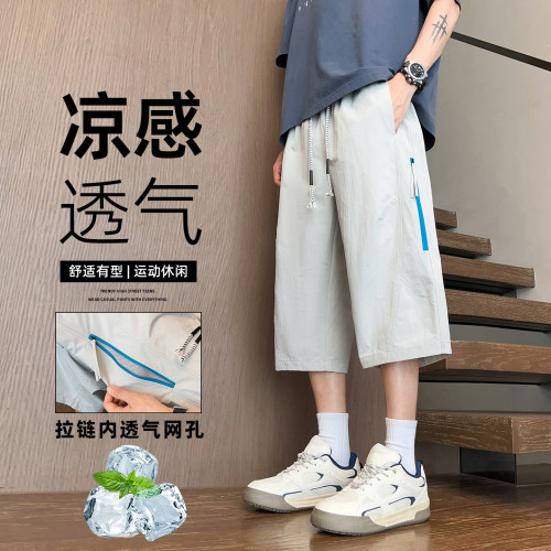 夏季薄款宽松休闲冰丝短裤子男孩