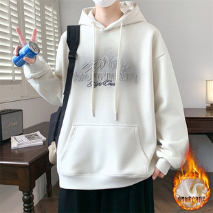 秋冬季新款连帽卫衣男孩青少年加绒加厚休闲宽松大童男装运动上衣