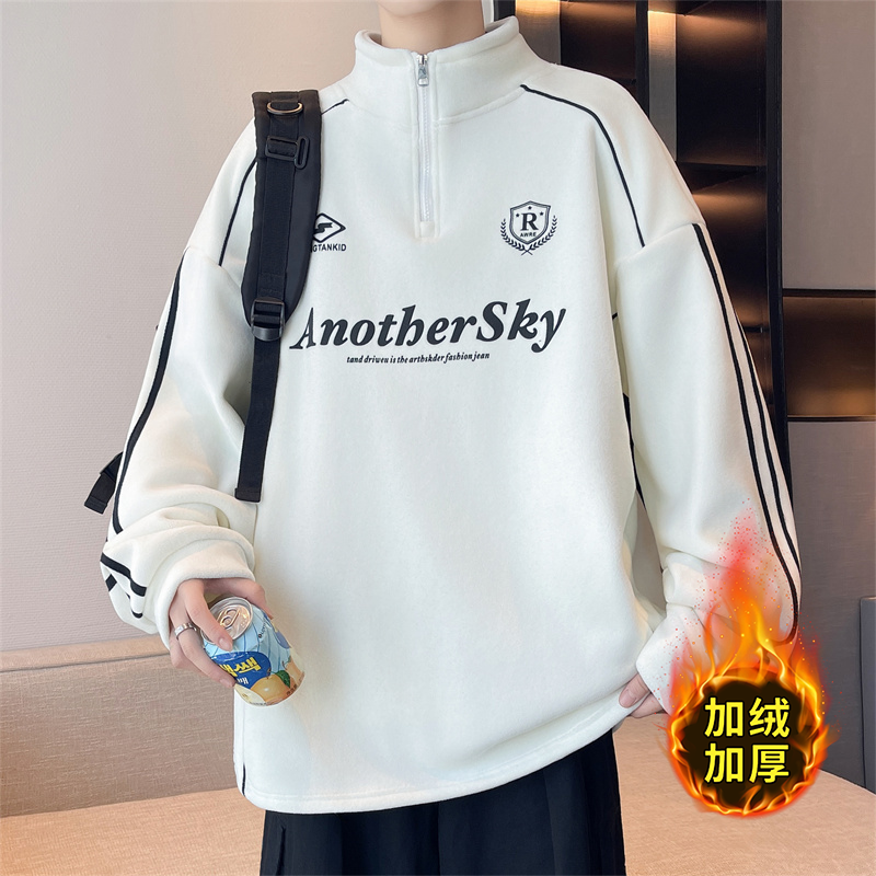 秋冬季新款立领半拉链卫衣男孩中学生加绒加厚青少年大童打底衫潮