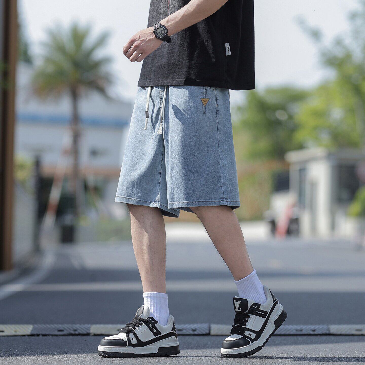 牛仔短裤男孩夏季新款初中高中学生五分宽松帅气休闲男装中裤子潮