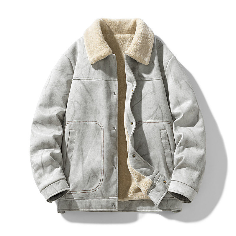 美式复古麂皮绒夹克男生秋冬季新款翻领外套潮牌保暖防寒服男装士