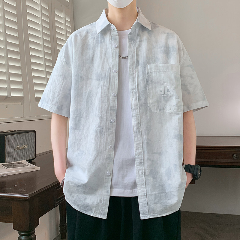 夏季新薄款短袖衬衫男生青少年初高中学生纯棉外套上衣夹克男装士